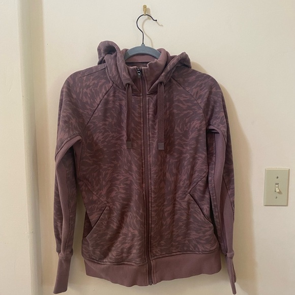 ATHLETA TRIUMPH PRINTED SMOKE ALMOND BROWN LYNX PATTERNED HOODIE SIZE S - Picture 3 of 10